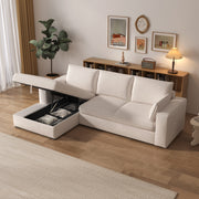 Creamy Tofu Block Pullout Sofa Bed with Storage
