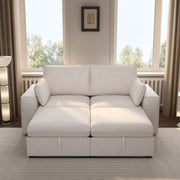 Creamy Tofu Block Pullout Sofa Bed with Storage