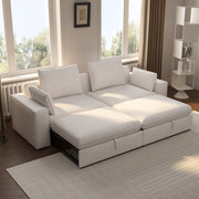 Creamy Tofu Block Pullout Sofa Bed with Storage